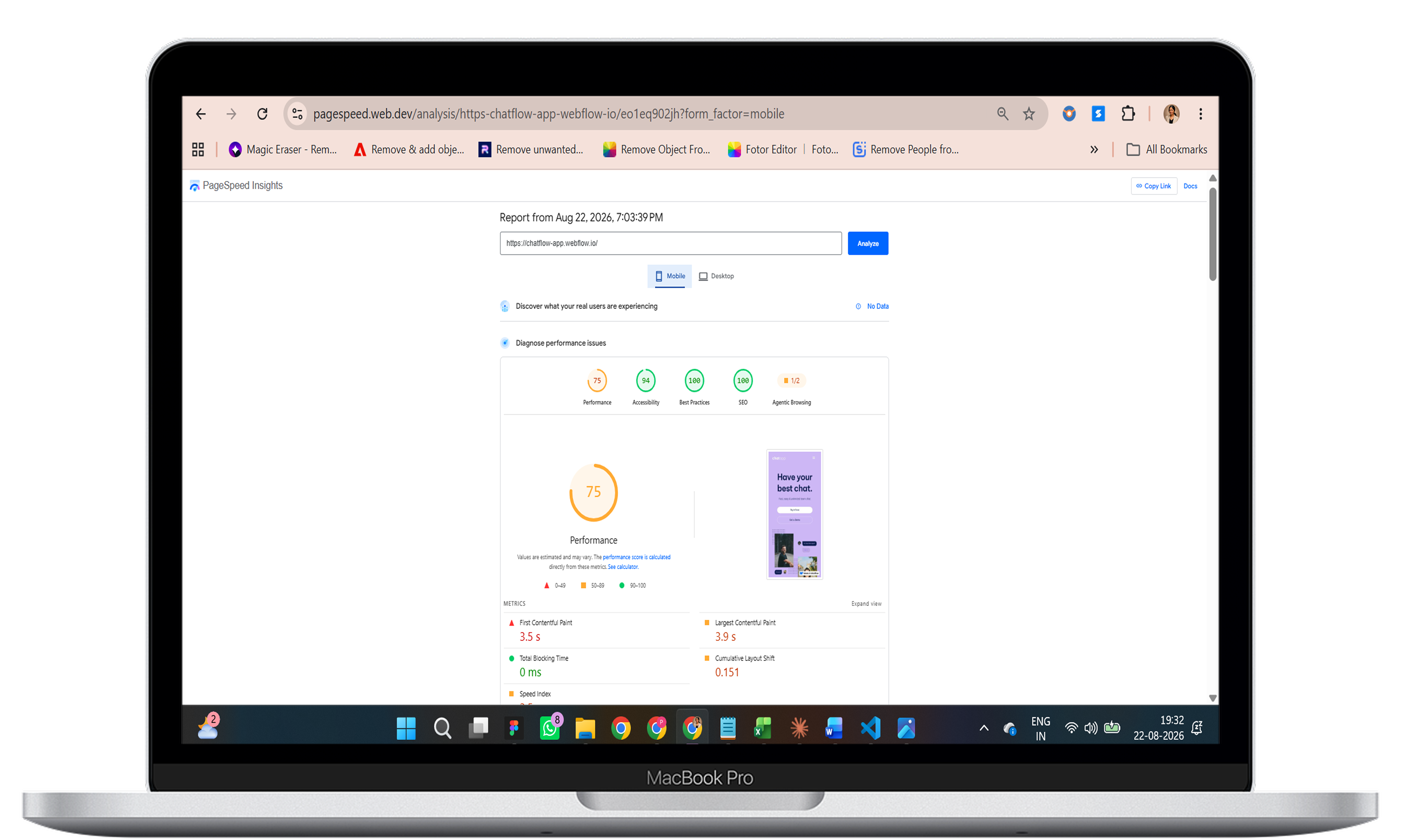 Mobile Lighthouse and PageSpeed Insights performance audit results